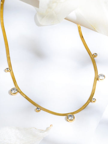 Rubans 18K Gold-Plated Stainless Steel Tarnish-Free Waterproof AD Studded Classic Statement Necklace Necklace & Chains