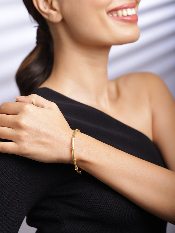 Rubans 18K Gold Plated Stainless Steel Tarnish-Free Waterproof Bamboo Design Bracelet Wristwear