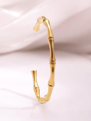 Rubans 18K Gold Plated Stainless Steel Tarnish-Free Waterproof Bamboo Design Bracelet Wristwear
