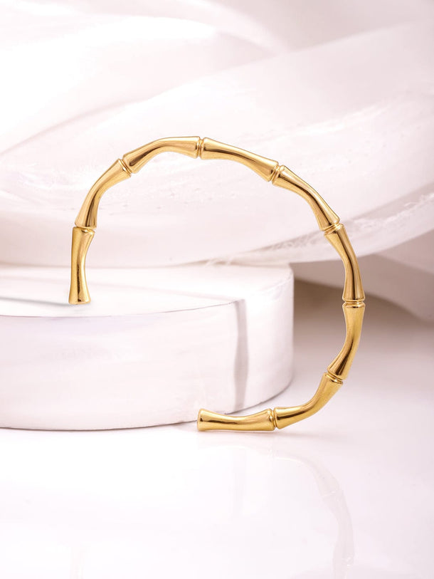 Rubans 18K Gold Plated Stainless Steel Tarnish-Free Waterproof Bamboo Design Bracelet Wristwear