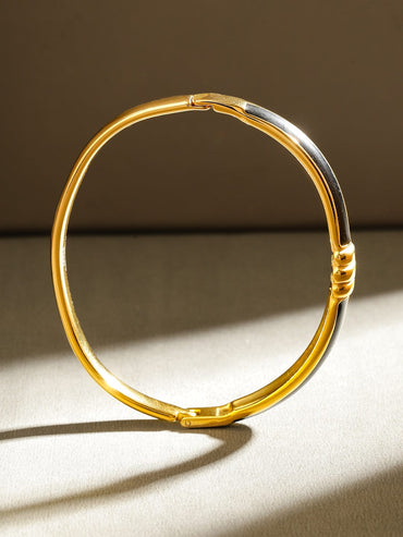 Rubans 18K Gold-Plated Stainless Steel Tarnish-Free Waterproof Black Enamel Openable Bracelet Wristwear