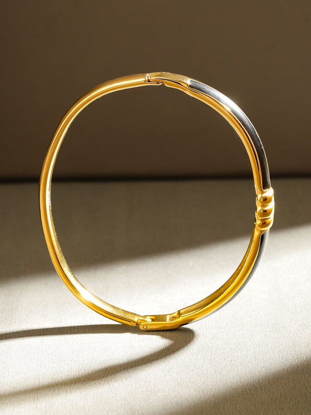 Rubans 18K Gold-Plated Stainless Steel Tarnish-Free Waterproof Black Enamel Openable Bracelet Wristwear