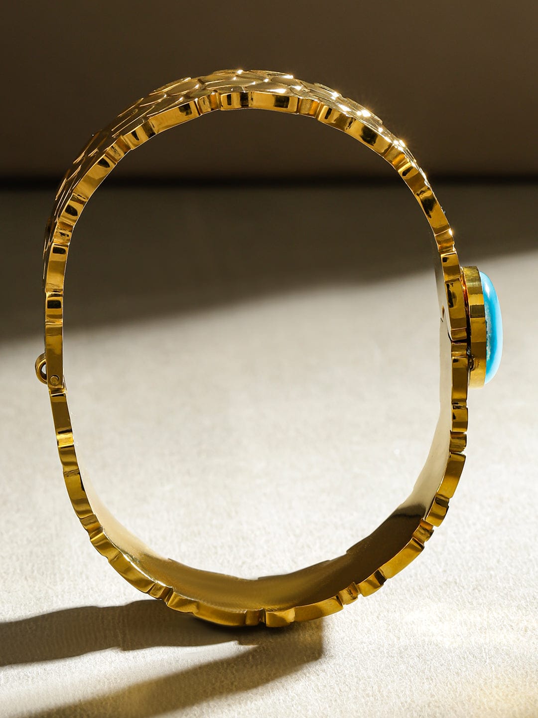 Rubans 18K Gold-Plated Stainless Steel Tarnish-Free Waterproof Bold Blue Gemstone Bracelet Wristwear