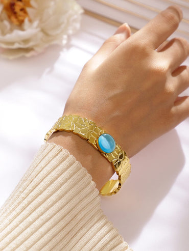 Rubans 18K Gold-Plated Stainless Steel Tarnish-Free Waterproof Bold Blue Gemstone Bracelet Wristwear