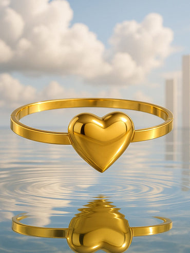 Rubans 18K Gold Plated Stainless Steel Tarnish-Free Waterproof Bold Heart Design Bracelet Bracelets