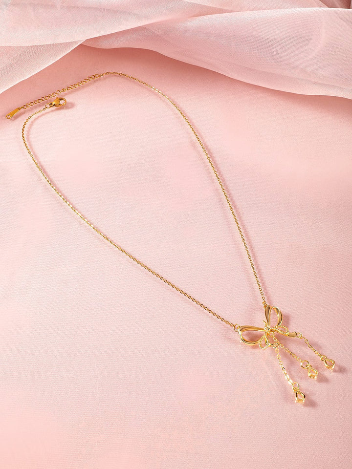 Rubans 18K Gold-Plated Stainless-Steel Tarnish-Free Waterproof Bow Pendant Necklace Necklace & Chain