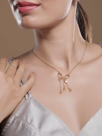 Rubans 18K Gold-Plated Stainless-Steel Tarnish-Free Waterproof Bow Pendant Necklace Necklace & Chains