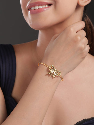 Rubans 18K Gold Plated Stainless Steel Tarnish-Free Waterproof Bowknot Cuff Bracelet Bangles & Bracelet