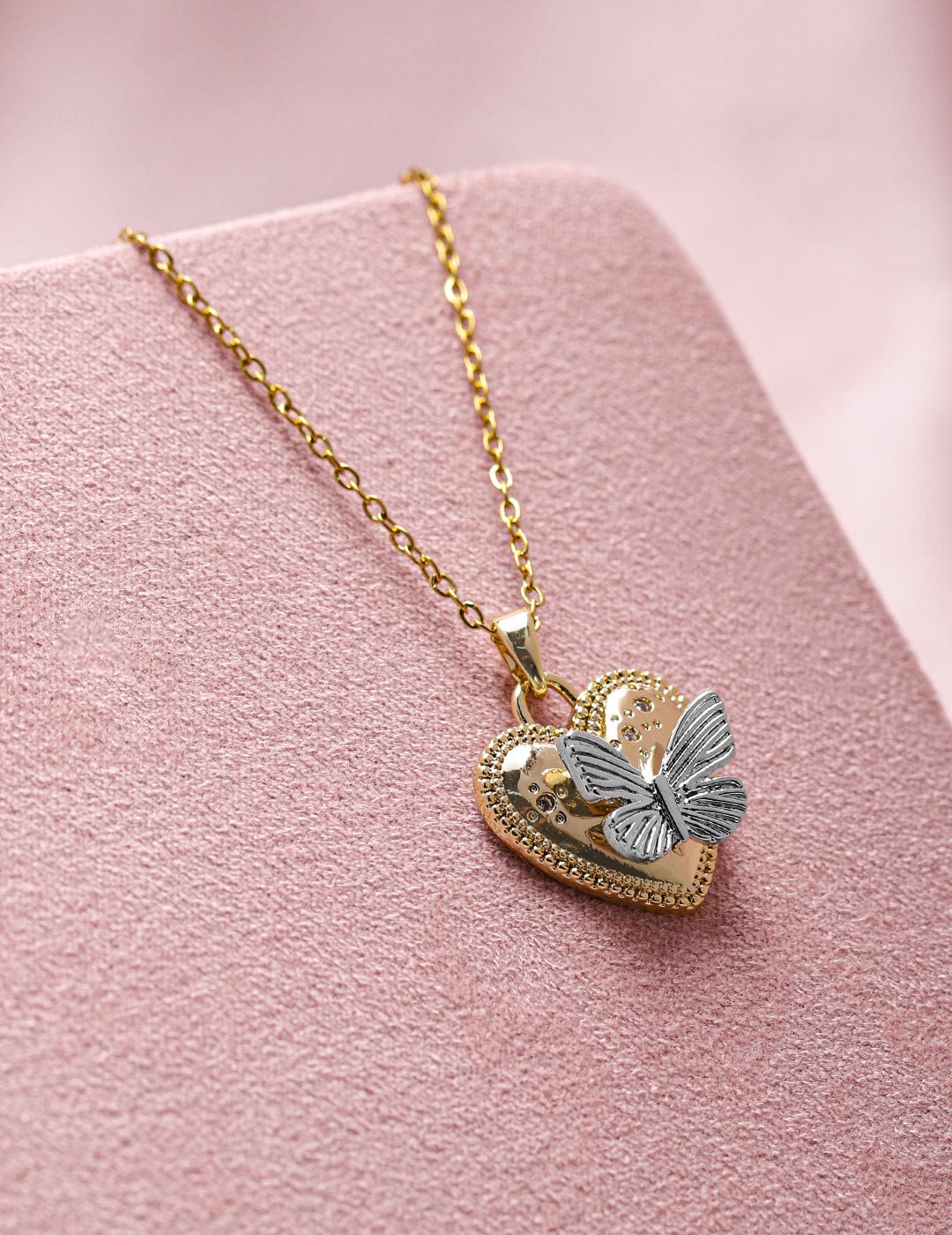 Rubans 18K Gold Plated Stainless Steel Tarnish-Free Waterproof Butterfly Heart Pendant Necklace Necklaces, Chains & necklace