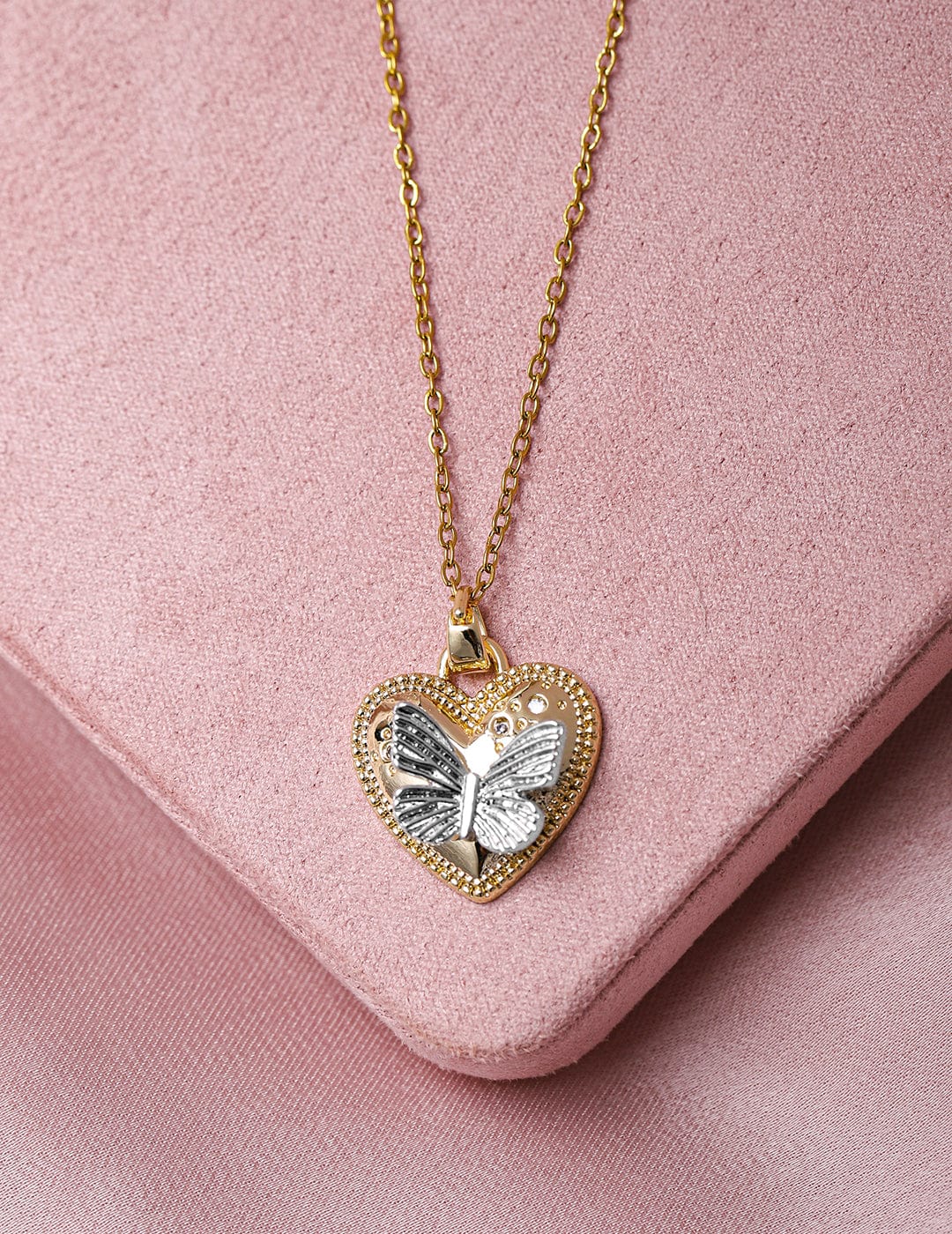 Rubans 18K Gold Plated Stainless Steel Tarnish-Free Waterproof Butterfly Heart Pendant Necklace Necklaces, Chains & necklace