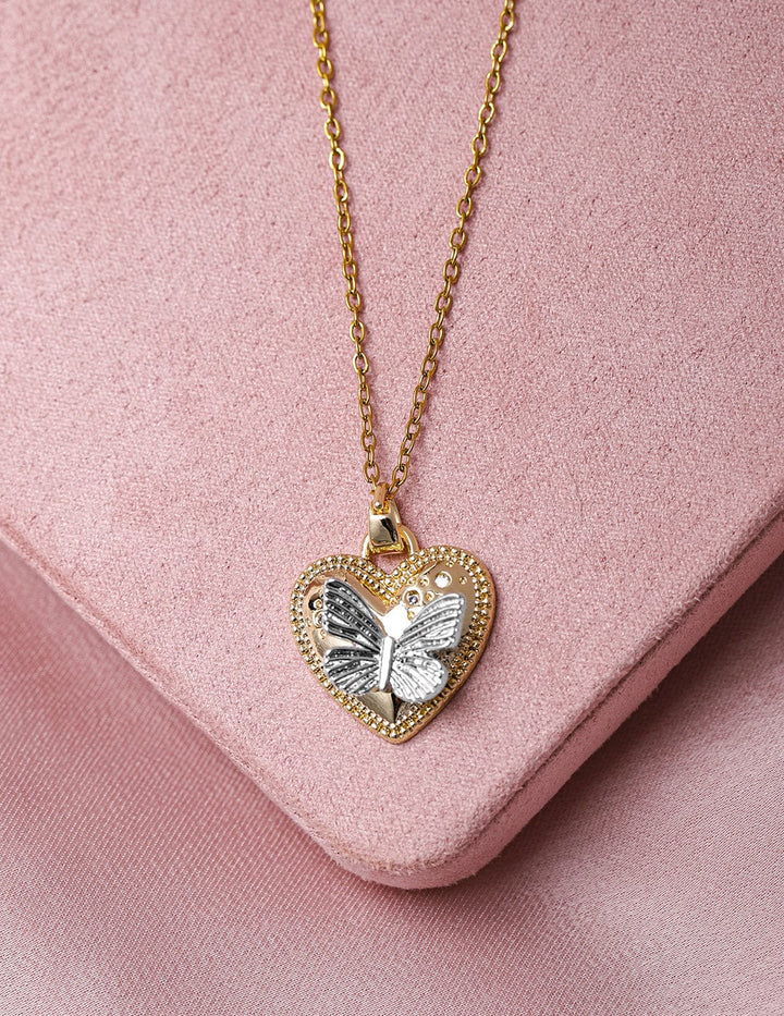 Rubans 18K Gold Plated Stainless Steel Tarnish-Free Waterproof Butterfly Heart Pendant Necklace Necklaces, Chains & necklace