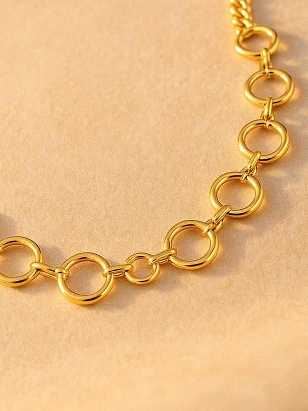 Rubans 18K Gold-Plated Stainless Steel Tarnish-Free Waterproof Circle-Link Minimal Chain Necklace Necklace & Chains