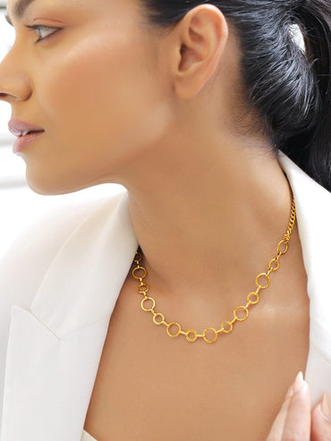 Rubans 18K Gold-Plated Stainless Steel Tarnish-Free Waterproof Circle-Link Minimal Chain Necklace Necklace & Chains