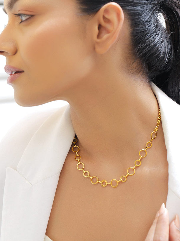 Rubans 18K Gold-Plated Stainless Steel Tarnish-Free Waterproof Circle-Link Minimal Chain Necklace Necklace & Chains