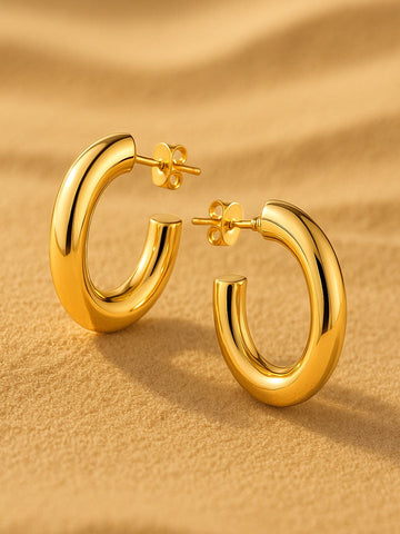Rubans 18K Gold Plated Stainless Steel Tarnish-Free Waterproof Contemporary Hoop Earrings Earrings