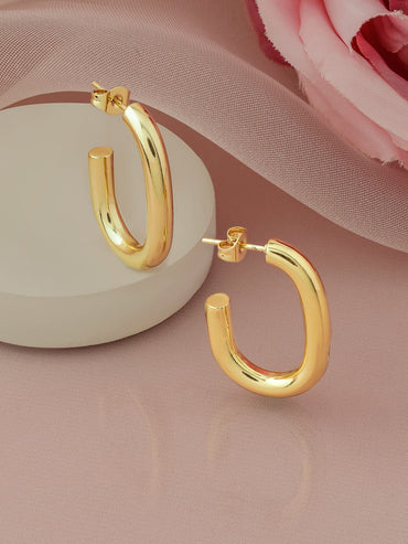 Rubans 18K Gold Plated Stainless Steel Tarnish-Free Waterproof Contemporary Hoop Earrings Earrings