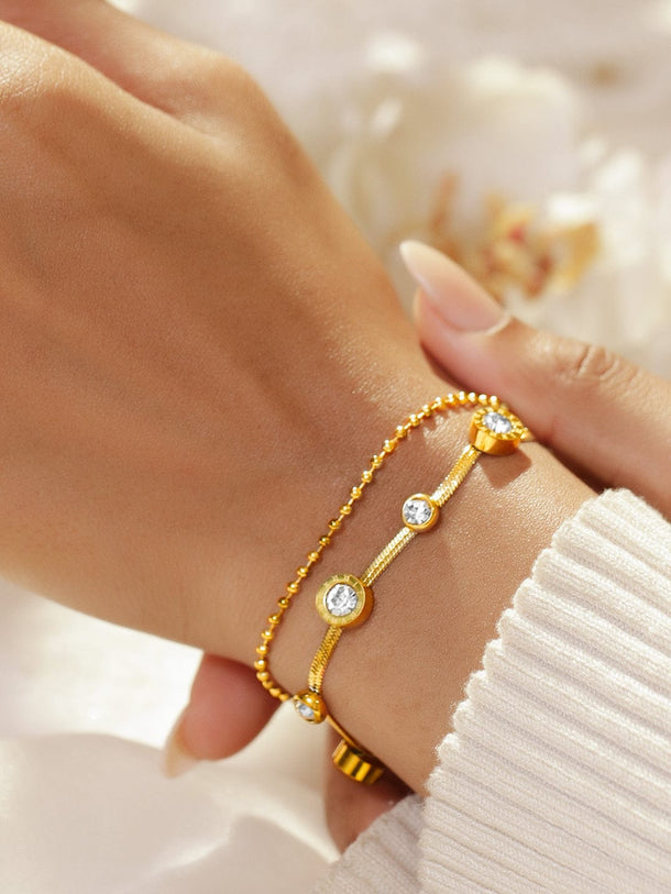 Rubans 18K Gold-Plated Stainless Steel Tarnish-Free Waterproof Cubic Zirconia Layered Bracelet Bracelet