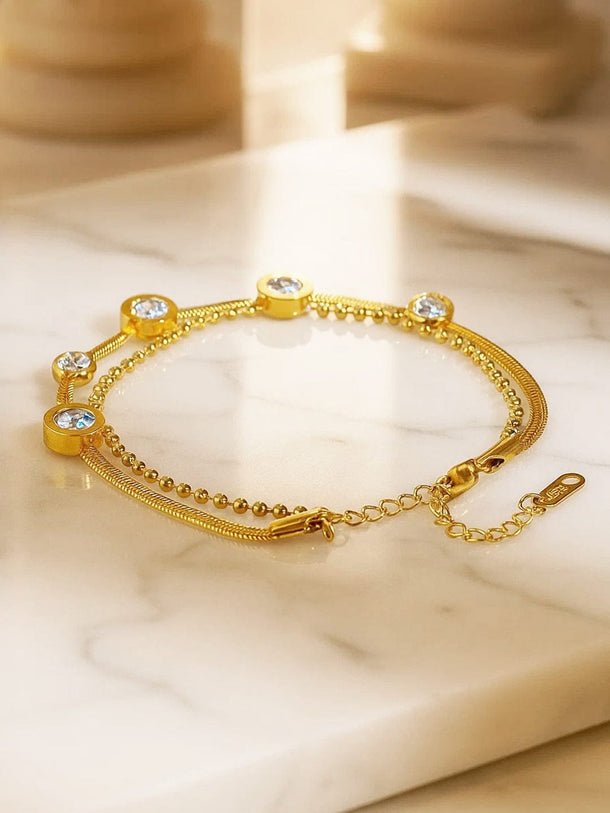 Rubans 18K Gold-Plated Stainless Steel Tarnish-Free Waterproof Cubic Zirconia Layered Bracelet Bracelet