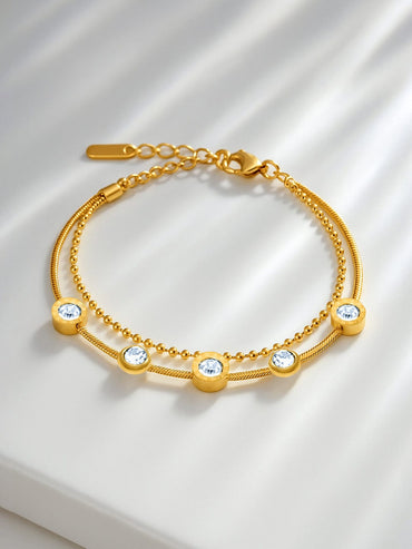 Rubans 18K Gold-Plated Stainless Steel Tarnish-Free Waterproof Cubic Zirconia Layered Bracelet Bracelet