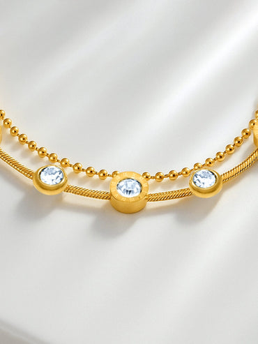 Rubans 18K Gold-Plated Stainless Steel Tarnish-Free Waterproof Cubic Zirconia Layered Bracelet Bracelet