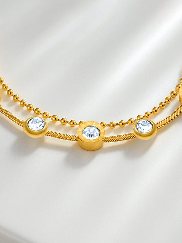 Rubans 18K Gold-Plated Stainless Steel Tarnish-Free Waterproof Cubic Zirconia Layered Bracelet Bracelet