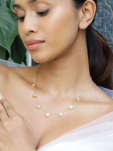 Rubans 18K Gold-Plated Stainless Steel Tarnish-Free Waterproof CZ Heart Charm Necklace Chain & Necklace