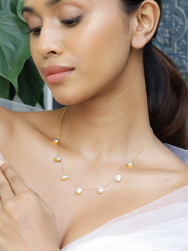 Rubans 18K Gold-Plated Stainless Steel Tarnish-Free Waterproof CZ Heart Charm Necklace Necklace & Chains