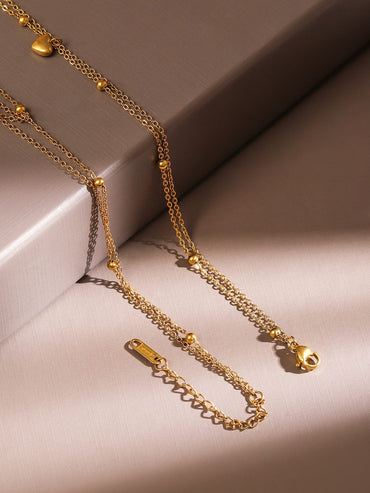 Rubans 18K Gold-Plated Stainless Steel Tarnish-Free Waterproof CZ Heart Layered Necklace Necklace & Chains
