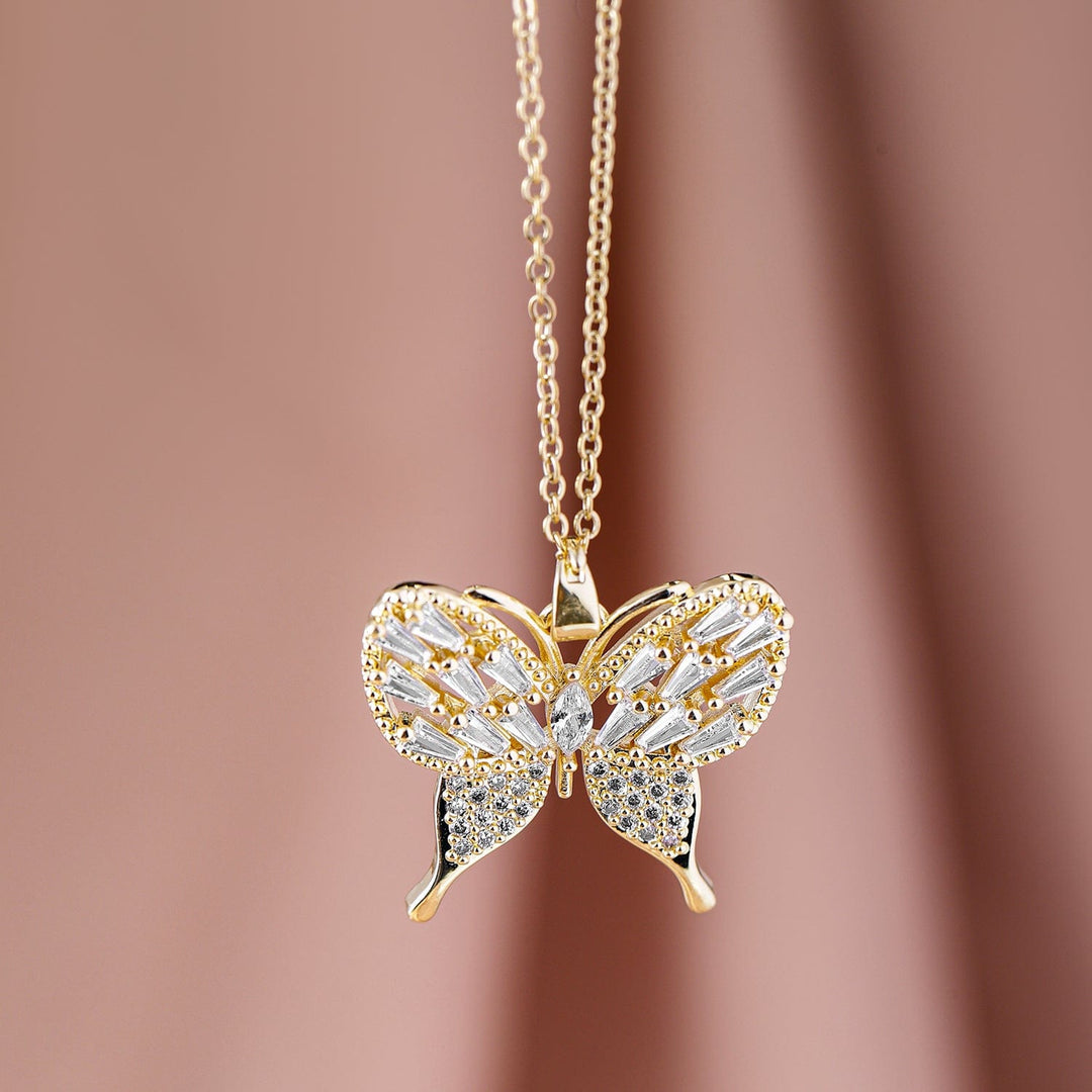 Rubans 18K Gold Plated Stainless Steel Tarnish-Free Waterproof CZ Studded Butterfly Necklace Necklace & Chains