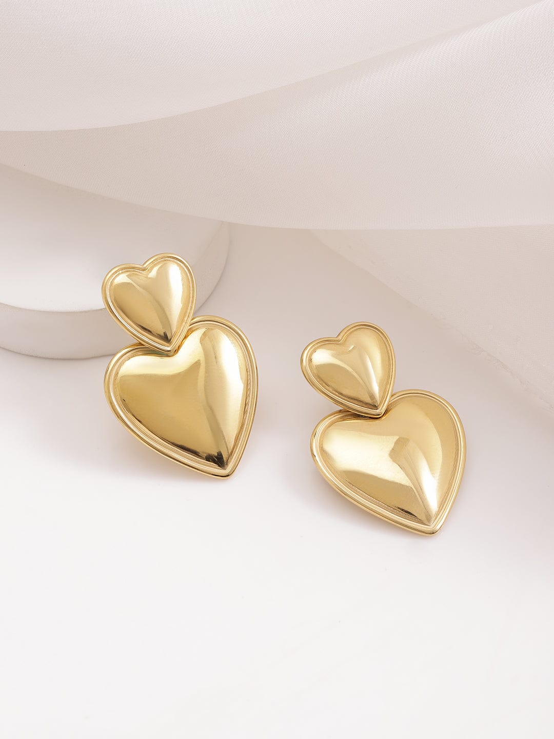 Rubans 18K Gold Plated Stainless Steel Tarnish Free Waterproof Demi-Fine Drop Heart Earrings Drop Earrings