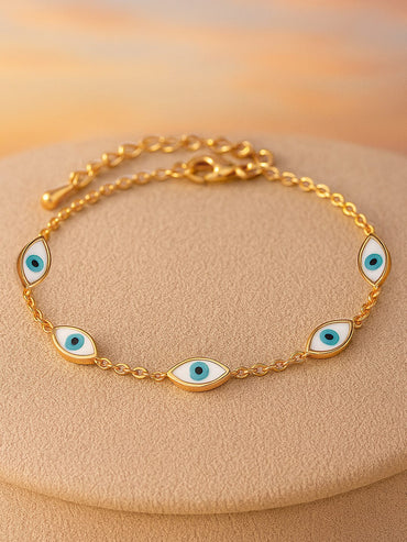 Rubans 18K Gold Plated Stainless Steel Tarnish-Free Waterproof Demi-Fine Evil Eye Bracelet Bracelet