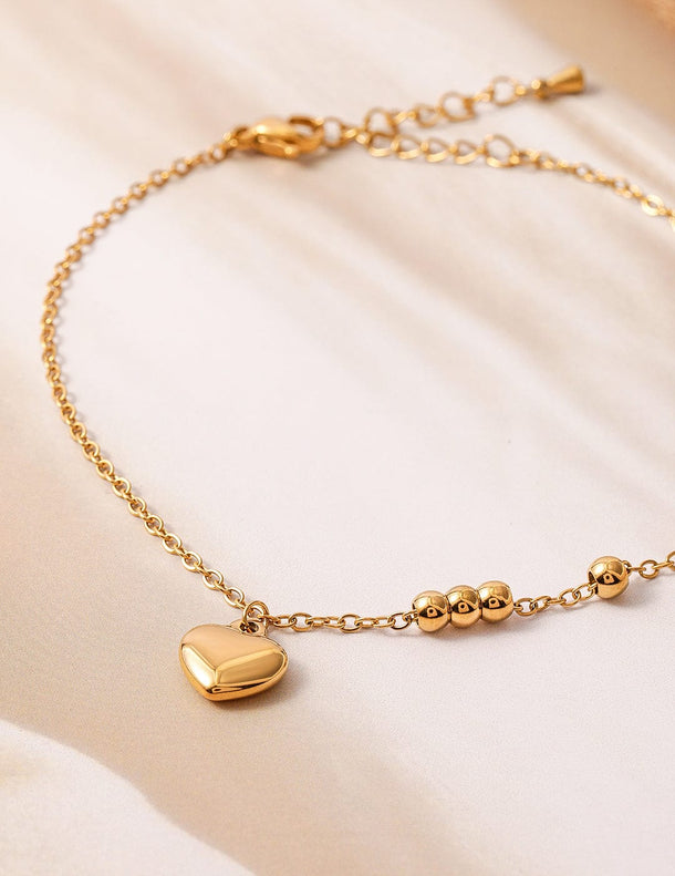 Rubans 18K Gold Plated Stainless Steel Tarnish-Free Waterproof Demi-Fine Heart Anklet Anklets