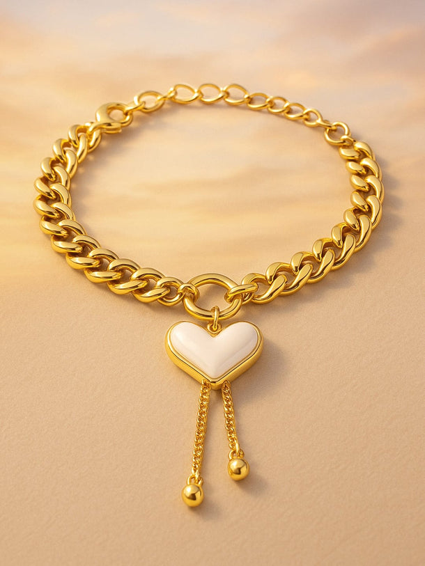 Rubans 18K Gold Plated Stainless Steel Tarnish-Free Waterproof Demi-Fine Heart Bracelet Bracelet