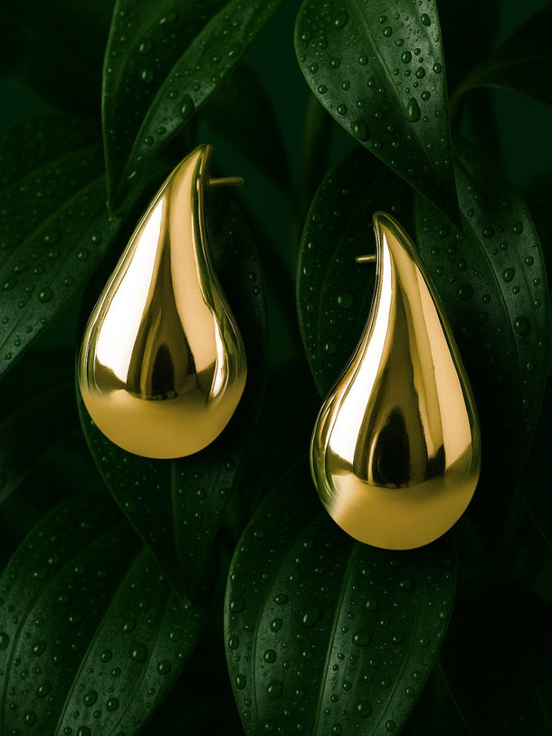 Rubans 18K Gold Plated Stainless Steel Tarnish-Free Waterproof Demi-Fine TearDrop Earrings Earrings