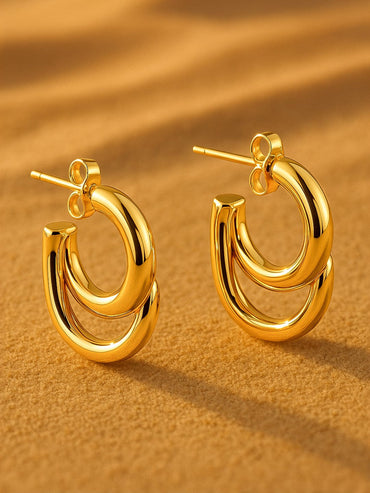 Rubans 18K Gold Plated Stainless Steel Tarnish-Free Waterproof Double Hoop Earrings Earrings