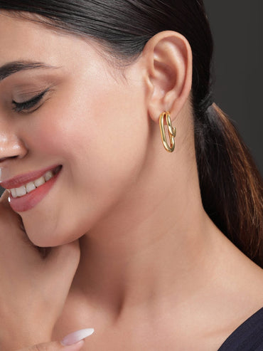 Rubans 18K Gold Plated Stainless Steel Tarnish-Free Waterproof Double Hoop Earrings Earrings