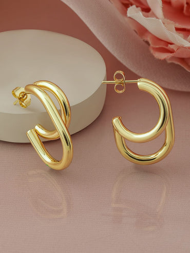 Rubans 18K Gold Plated Stainless Steel Tarnish-Free Waterproof Double Hoop Earrings Earrings