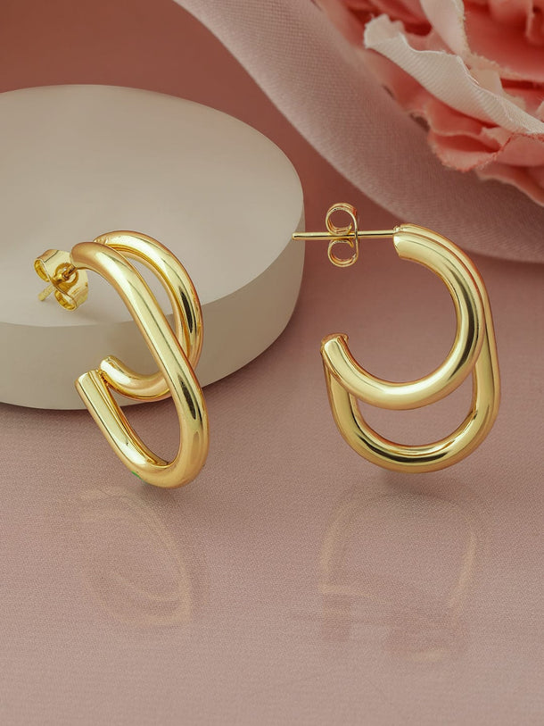Rubans 18K Gold Plated Stainless Steel Tarnish-Free Waterproof Double Hoop Earrings Earrings