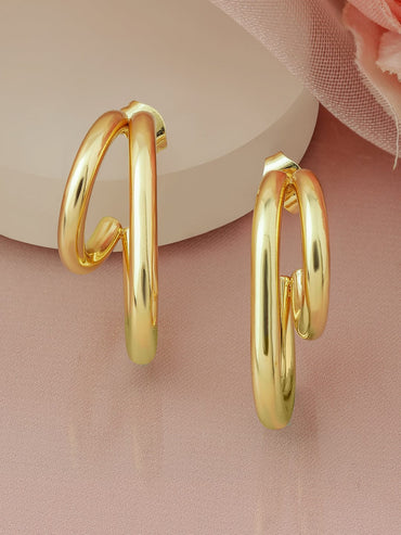 Rubans 18K Gold Plated Stainless Steel Tarnish-Free Waterproof Double Hoop Earrings Earrings