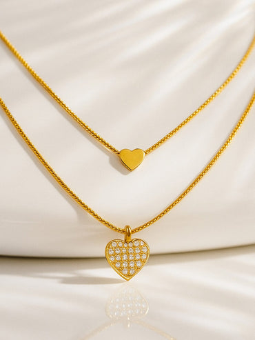 Rubans 18K Gold-Plated Stainless Steel Tarnish-Free Waterproof Double-Layer Heart & AD Stone Necklace Necklace & Chains