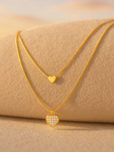 Rubans 18K Gold-Plated Stainless Steel Tarnish-Free Waterproof Double-Layer Heart & AD Stone Necklace Necklace & Chains