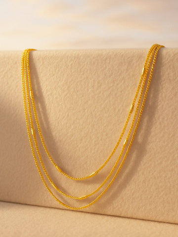 Rubans 18K Gold-Plated Stainless Steel Tarnish-Free Waterproof Double-Layer Necklace with Gold Bead Details Chain & Necklace