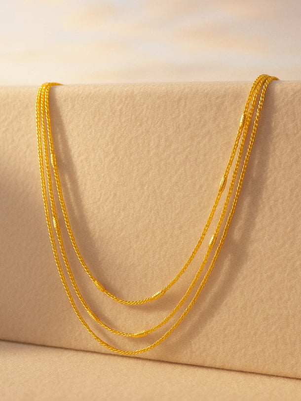 Rubans 18K Gold-Plated Stainless Steel Tarnish-Free Waterproof Double-Layer Necklace with Gold Bead Details Chain & Necklace