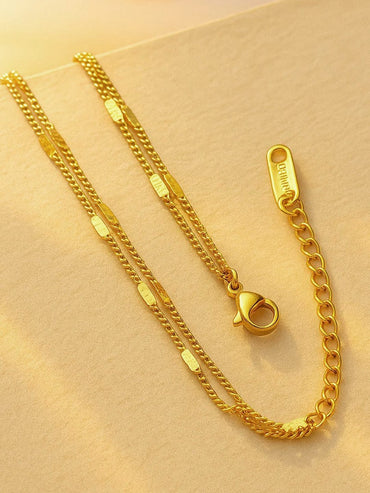 Rubans 18K Gold-Plated Stainless Steel Tarnish-Free Waterproof Double-Layer Necklace with Gold Bead Details Necklace & Chains