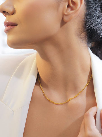 Rubans 18K Gold-Plated Stainless Steel Tarnish-Free Waterproof Double-Layer Necklace with Gold Bead Details Necklace & Chains