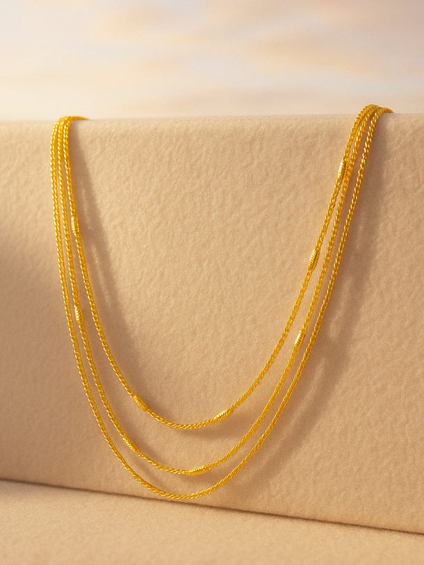 Rubans 18K Gold-Plated Stainless Steel Tarnish-Free Waterproof Double-Layer Necklace with Gold Bead Details Necklace & Chains