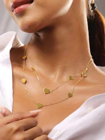 Rubans 18K Gold-Plated Stainless Steel Tarnish-Free Waterproof DoubleLayer Heart Necklace Chain & Necklace