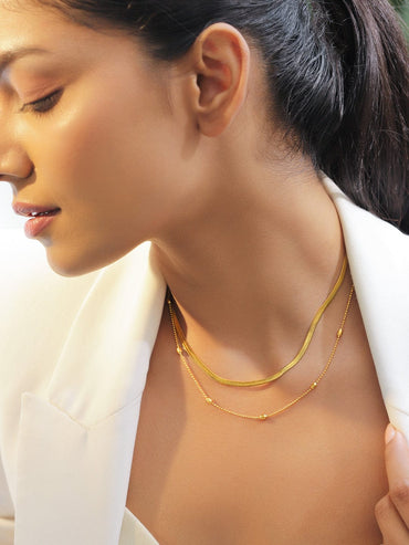 Rubans 18K Gold-Plated Stainless Steel Tarnish-Free Waterproof Dual-Layer Beaded Chain Design Necklace Necklace & Chains