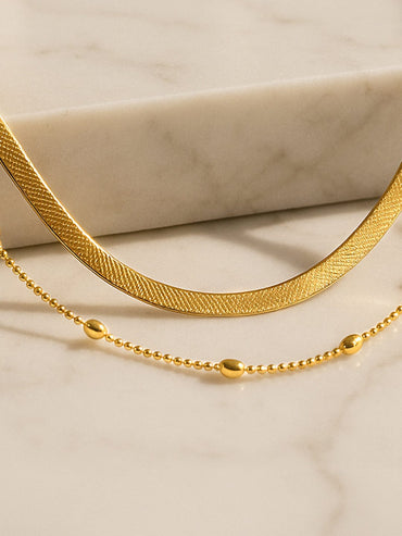 Rubans 18K Gold-Plated Stainless Steel Tarnish-Free Waterproof Dual-Layer Beaded Chain Design Necklace Necklace & Chains