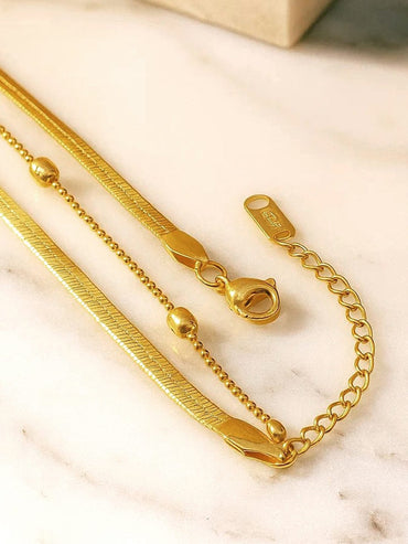 Rubans 18K Gold-Plated Stainless Steel Tarnish-Free Waterproof Dual-Layer Beaded Chain Design Necklace Necklace & Chains